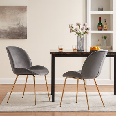 Glam Dining Chair Smoke Gray Velvet Upholstery with Barrel Back