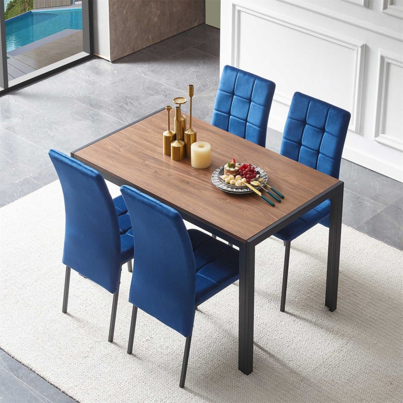 Glam Dining Table Set with Marble Top and Gold Pedestal Base