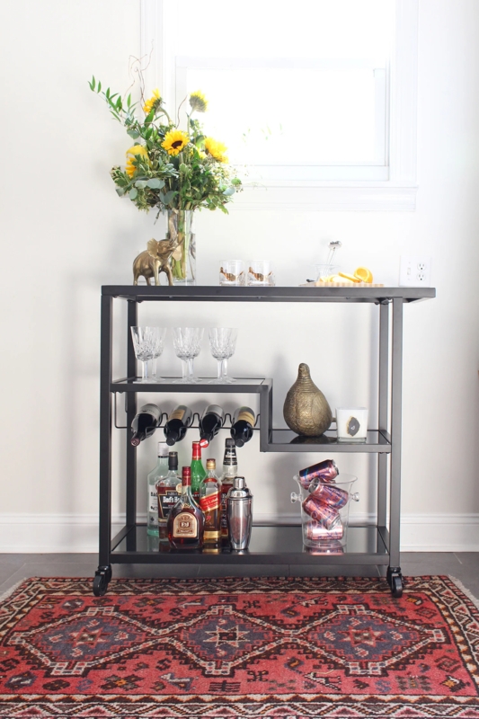 Glam Gold Bar Cart with Mirrored Glass Shelves for Styling