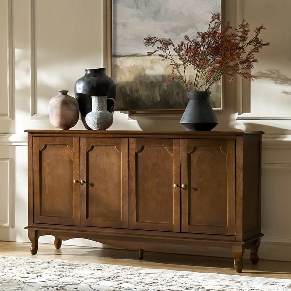 Glam Off-White Sideboard with Geometric Texture and Gold Base