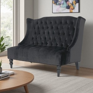 Glam Velvet Wingback Loveseat Teal Blue Tufted Sofa with Diamond Stitch