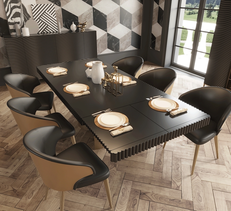 Glamorous 11-Piece Set with Stone-Like Top and Gold Wave Base