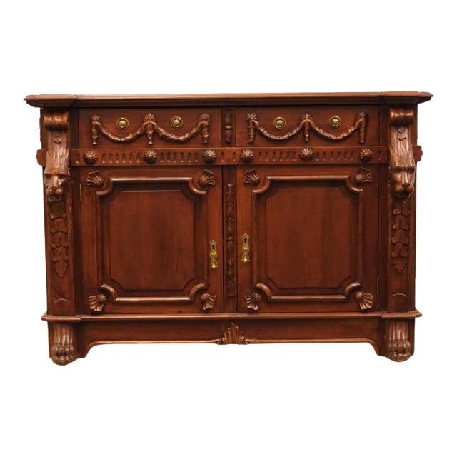 Gothic Revival Sideboard with Lion Head Motifs and Ball and Claw Feet