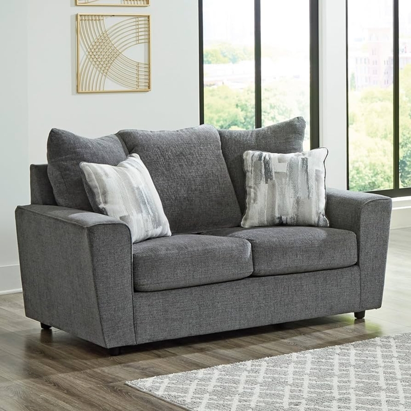 Gray Flared Arm Loveseat, Tapered Legs, Transitional Small Space Sofa