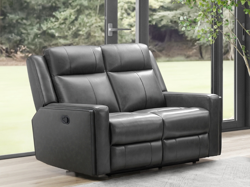 Gray Leather-Like Reclining Loveseat, Pillow Top Arms Pocketed Sides