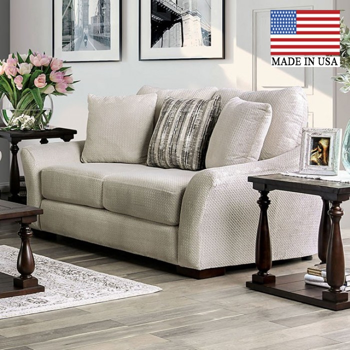 Gray Loveseat with Flared Curved Arms, Button Tufting, Transitional Sofa