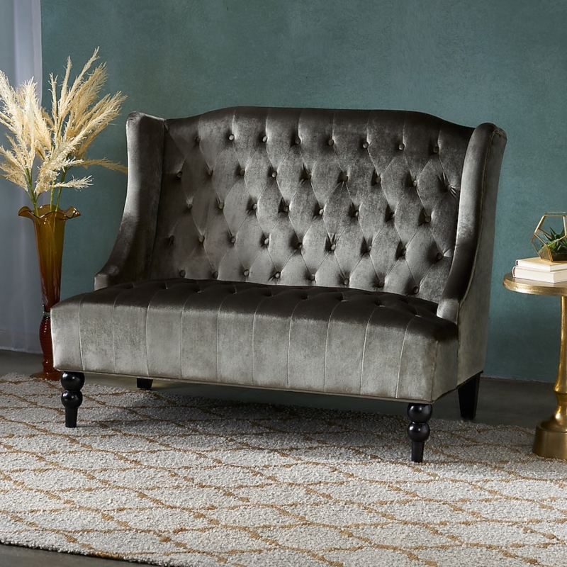 Gray Velvet Loveseat Mid-Century Modern Small Space Seating Splayed Legs