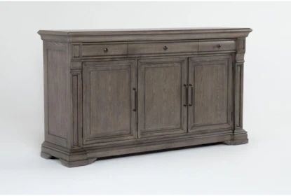 Gray Wood Sideboard Chevron Pattern Ribbed Surface Minimalist Buffet