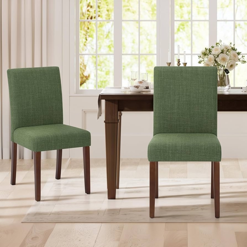 Green Upholstered Parsons Dining Chair with Tapered Wood Legs