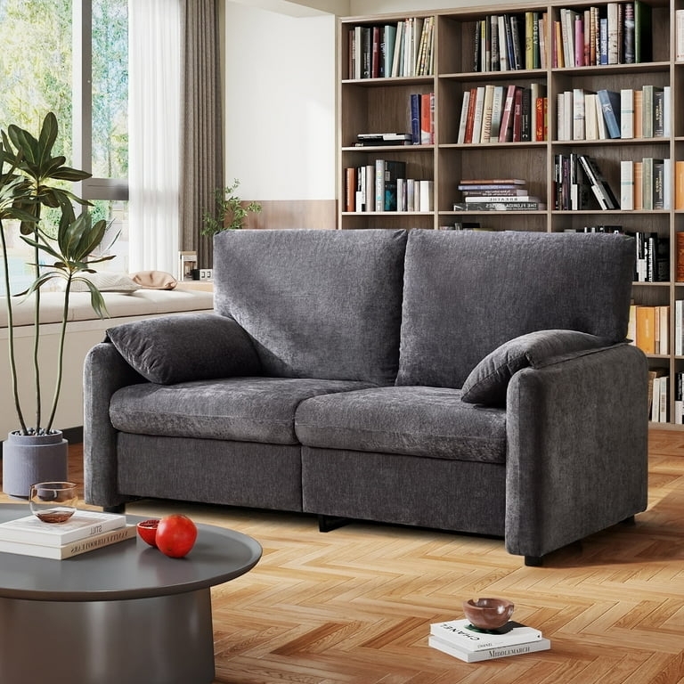 Grey Chenille Loveseat with Extra Deep Seats & Cloud-Like Silhouette