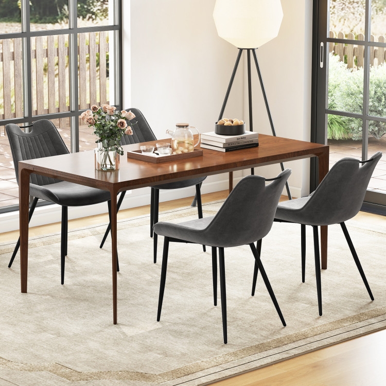Grey Faux Leather Dining Chairs featuring Splayed Black Metal Legs