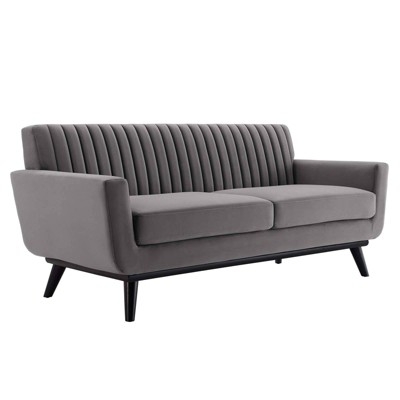 Grey Kidney Shape Loveseat Textured Weave Curved Back