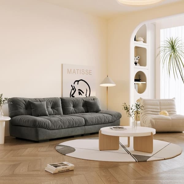 Grey Microfiber Cloud Loveseat Deep Seat Cozy Reading Corner