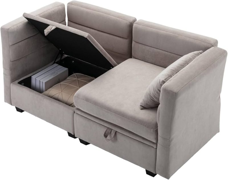 Grey Modular Sectional Sofa with Detachable Ottoman & Tapered Legs