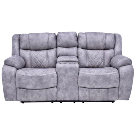 Grey Reclining Loveseat with Center Console and Weathered Texture