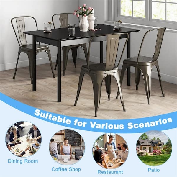 Gunmetal Steel Dining Chairs: Set of 4 Stackable Bistro Style