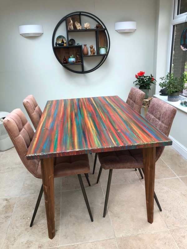 Hand Painted Dining Table with Coastal Sunset Gradient Top