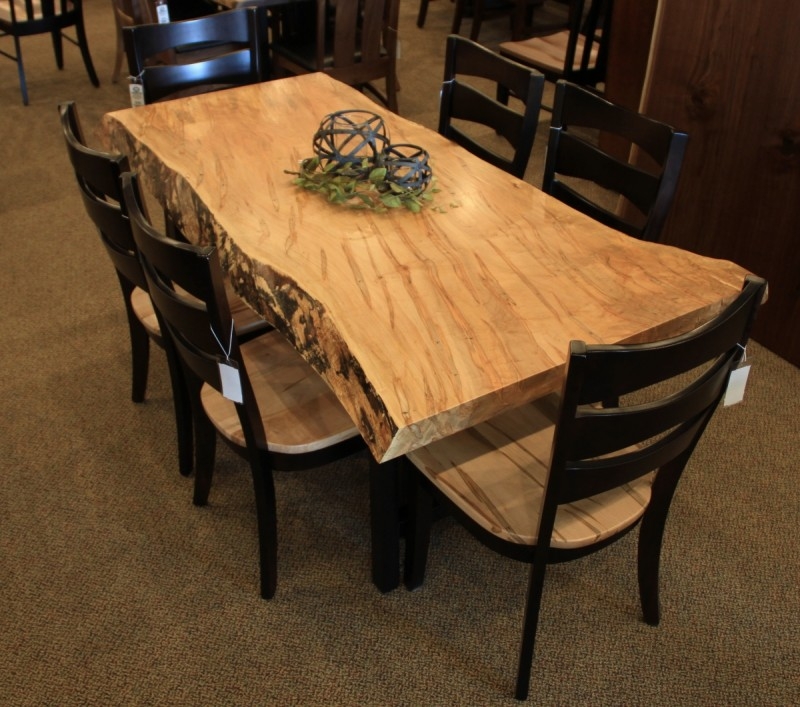 Handcrafted Live Edge Wormy Maple Dining Set with Industrial Metal Base