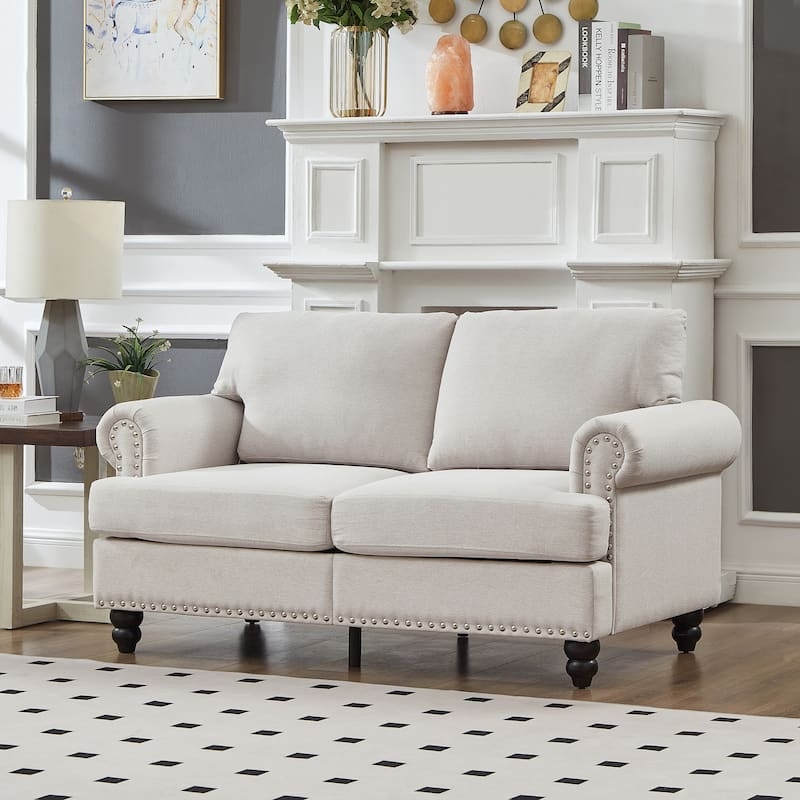 Heather Grey Loveseat with Block Feet
