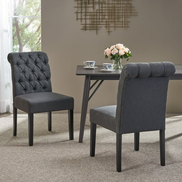 Heathered Gray Curved Back Dining Chairs with Black Legs
