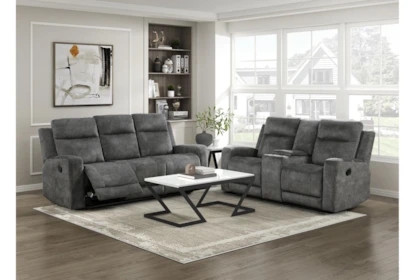 Heathered Grey Fabric Loveseat with Console, Manual Reclining Seating