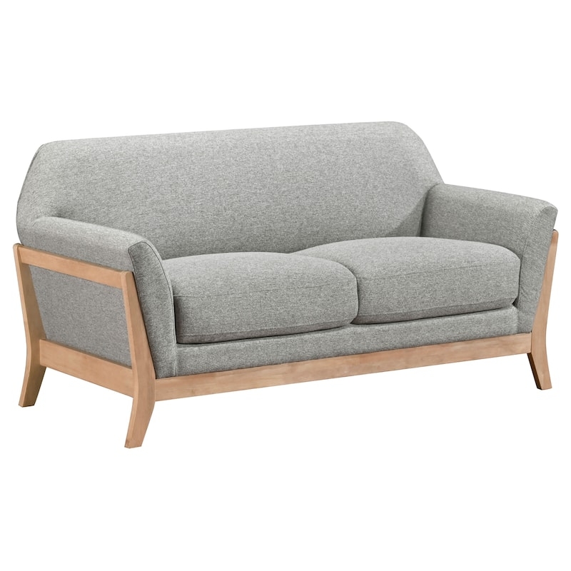 Heathered Grey Upholstered Loveseat with Flared Arms, Tapered Legs