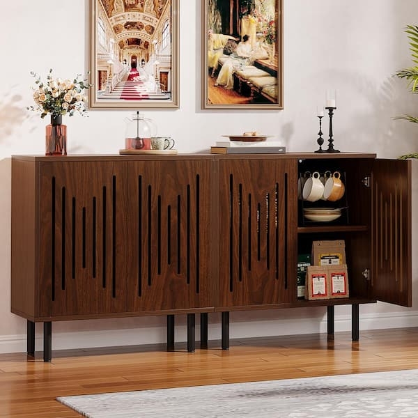 Herringbone Wood Sideboard Set with Tapered Splayed Legs