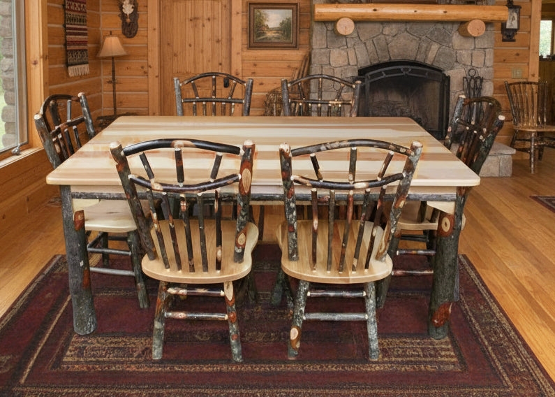 Hickory Log Dining Set with Wagon Wheel Back Chairs
