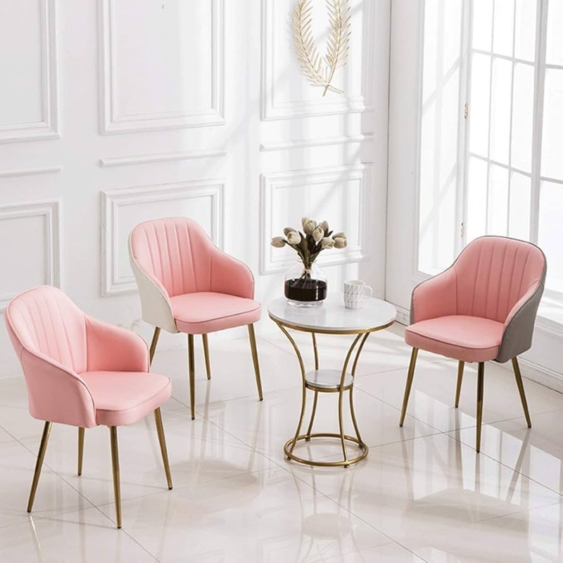 High Back Dining Chairs Pink Leather-Like with Gold Legs