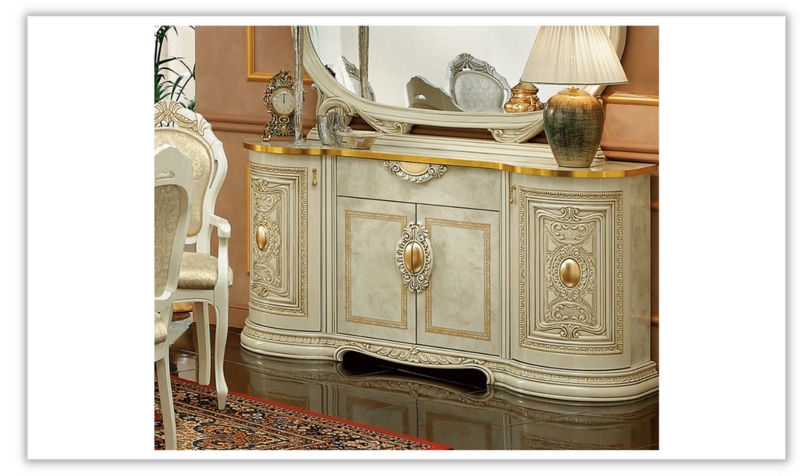High-Gloss Ivory Buffet with Ornate Gold Scrollwork