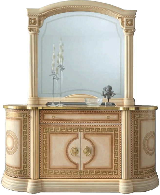 High-Gloss Ivory Lacquer Buffet with Circular Carved Doors