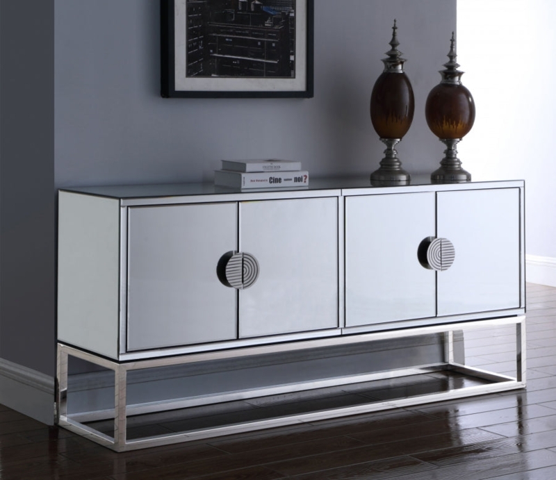 High Gloss White and Silver Buffet with Clear Acrylic Legs