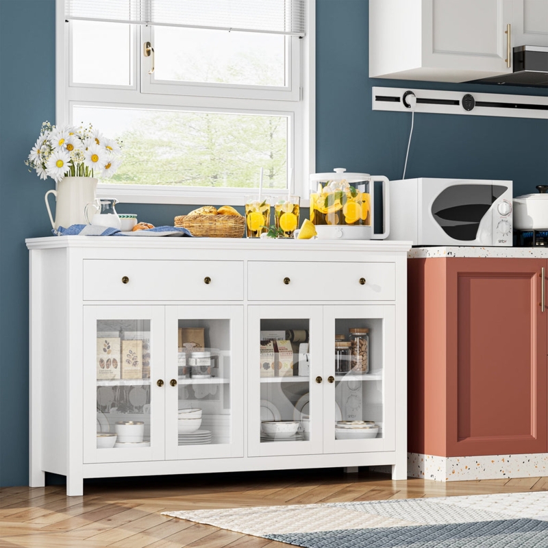 Homfa Kitchen Sideboard with 2 Drawer and Glass Door, Modern Buffet Ca   myhomfa