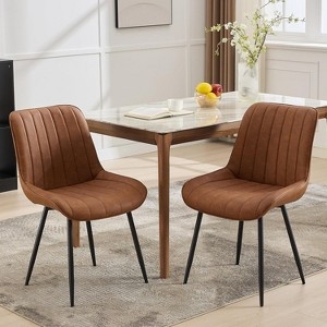 Horizontal Channel Stitched Faux Leather Dining Chairs with Metal Legs