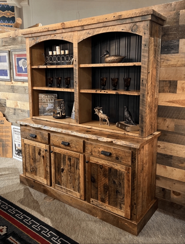 Hutch, Arched Top, Reclaimed Wood Look, Glass Doors, Drawers
