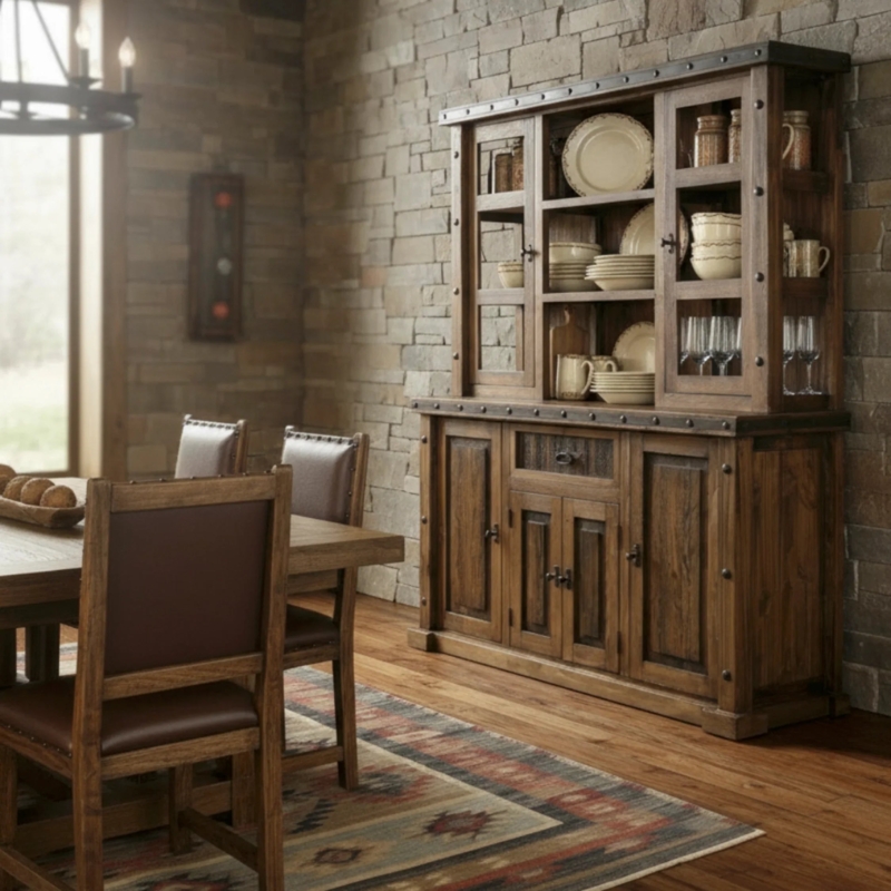 Hutch, Hand-Carved Detailing, Spanish Revival Style, Iron Hardware