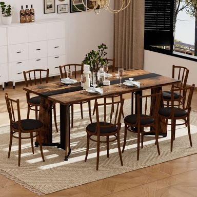 Industrial 8-Person Dining Set with Backless Stools