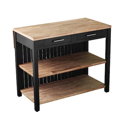 Industrial Acacia Kitchen Island Cart, Matte Black Finish
