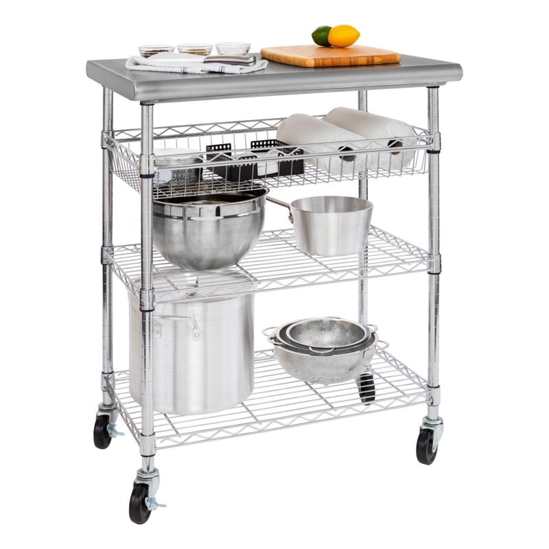 Industrial Black Kitchen Cart with Wire Shelving and Rolling Casters