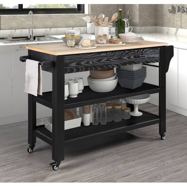 Industrial Black Metal Kitchen Island Cart With Slatted Shelves