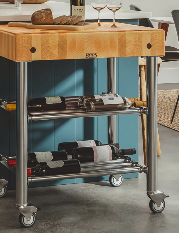 Industrial Butcher Block Kitchen Island with Black Metal Frame