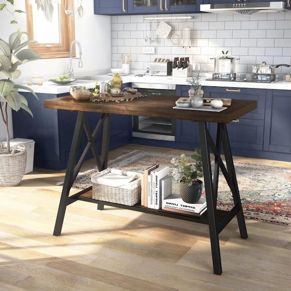 Industrial Counter Height Dining Table with Black Trestle Base