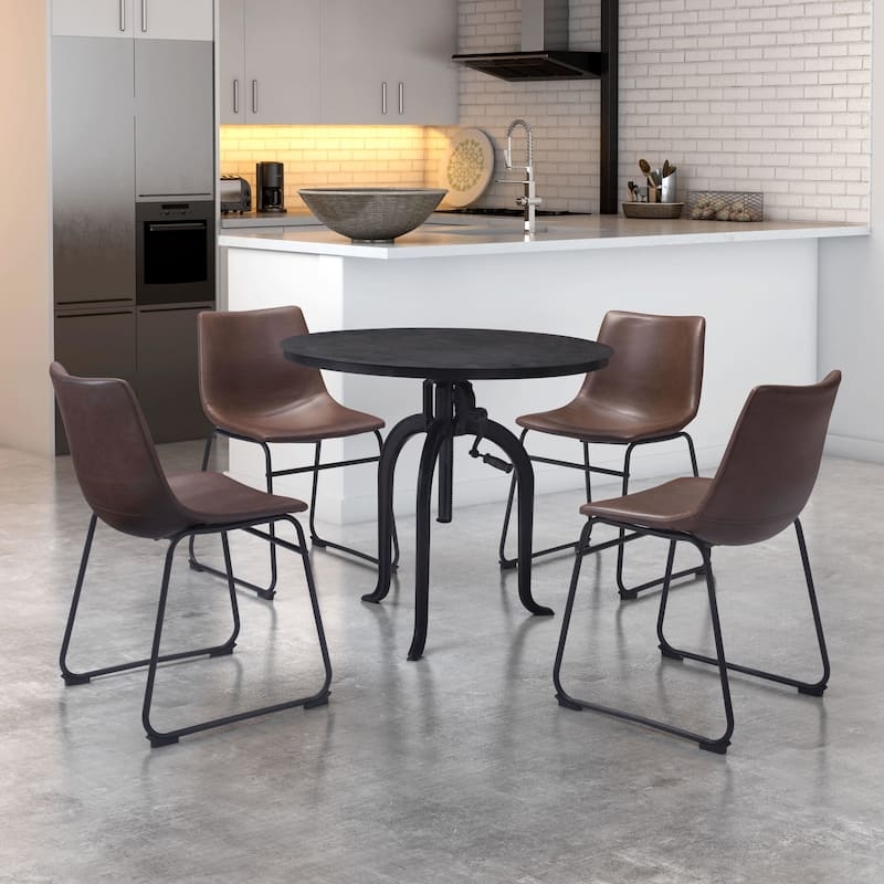 Industrial Dining Chairs with Curved Seats and Black Metal Legs