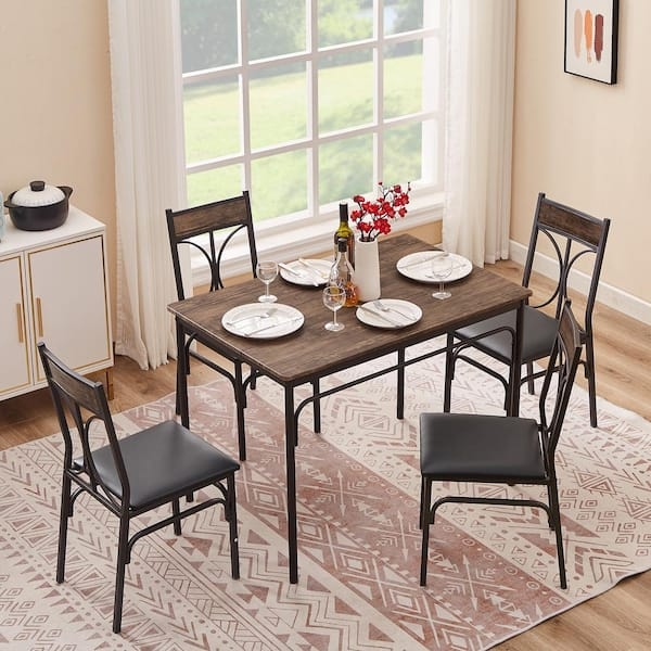 Industrial Dining Set, Rectangular Table with Black Metal Frames