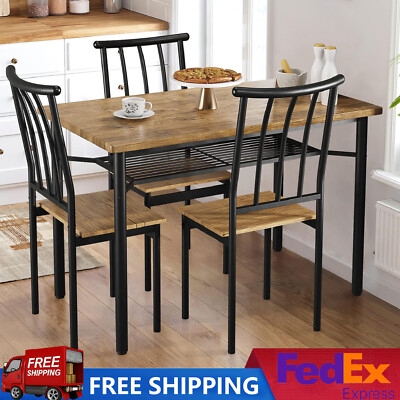 Industrial Dining Set Wood Black Metal with Integrated Wine Rack