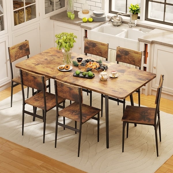 Industrial Dining Table Set Splayed Legs Wood Metal