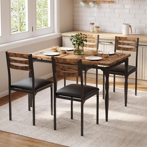 Industrial Dining Table Set Thin Legs Black Metal Frame