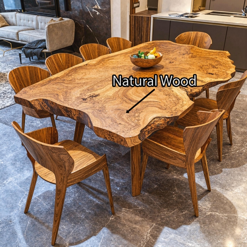 Industrial Dining Table with Live Edge Wood Top and Black Metal Base