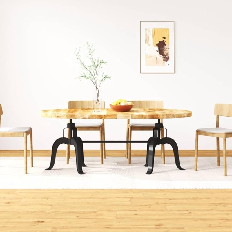 Industrial Dining Table with Thick Wood Top, Metal Trestle Base