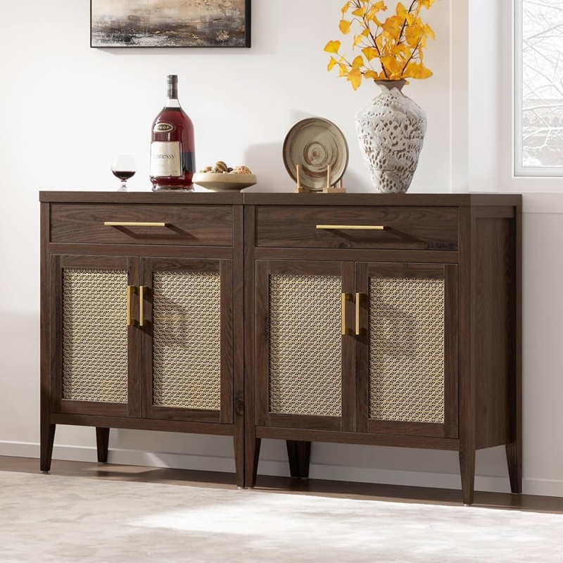 Industrial Farmhouse Credenza with Metal Mesh Door Panels